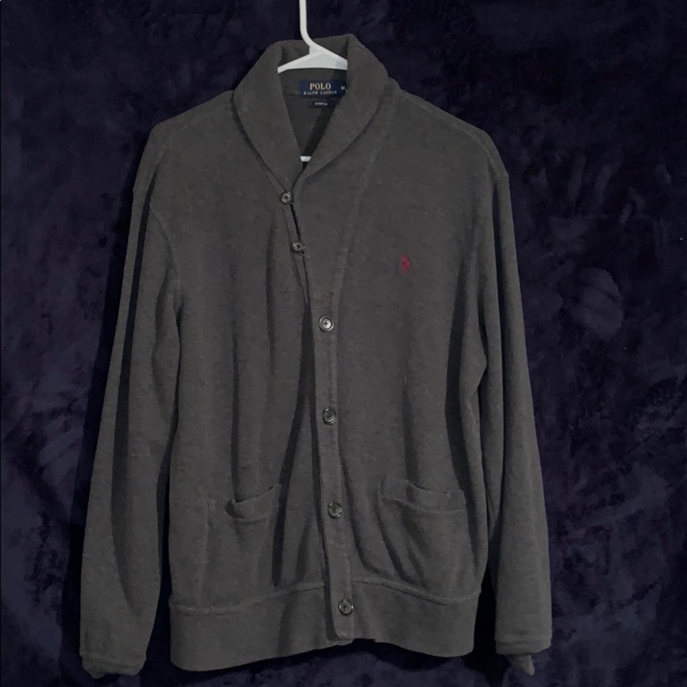 Grey Ralph Lauren Estate Rib Button Up Sweater